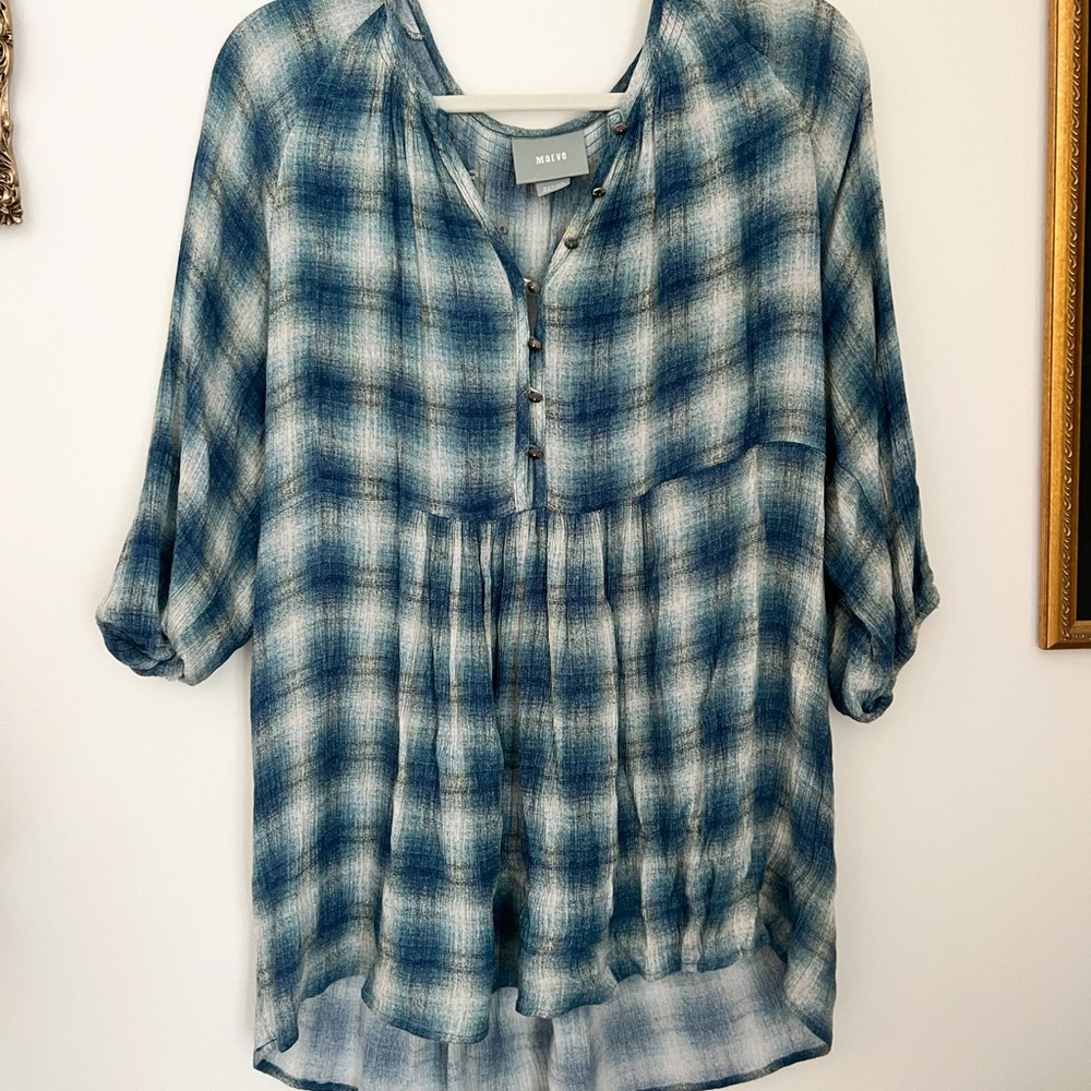 Anthropologie Medium Maeve Peasant Blouse in Blue and Ivory